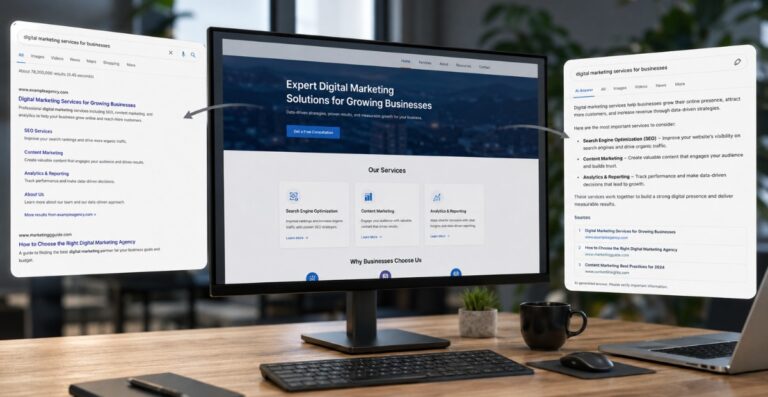 modern business website displayed on a desktop monitor